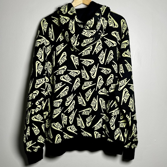 Nike Sport Black Yellow Volt Allover Print Pullover Hoodie Sz Large - Picture 10 of 12